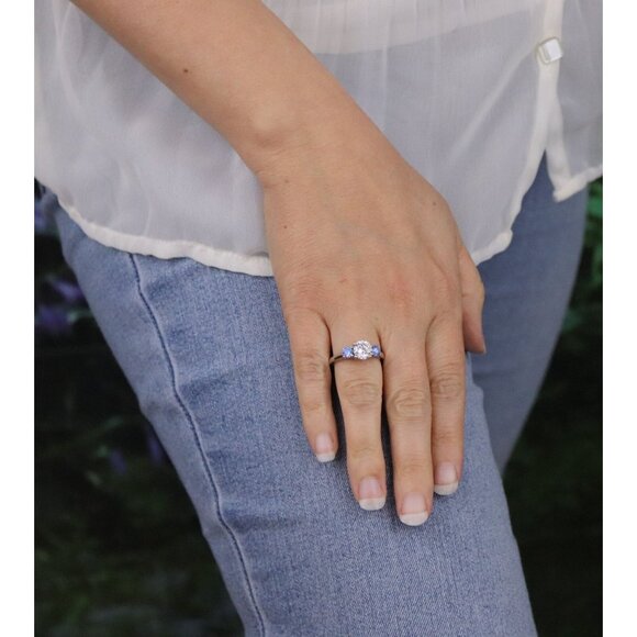 Sterling Silver White and Blue Cubic Zirconia Ring Size 7 - Picture 2 of 7